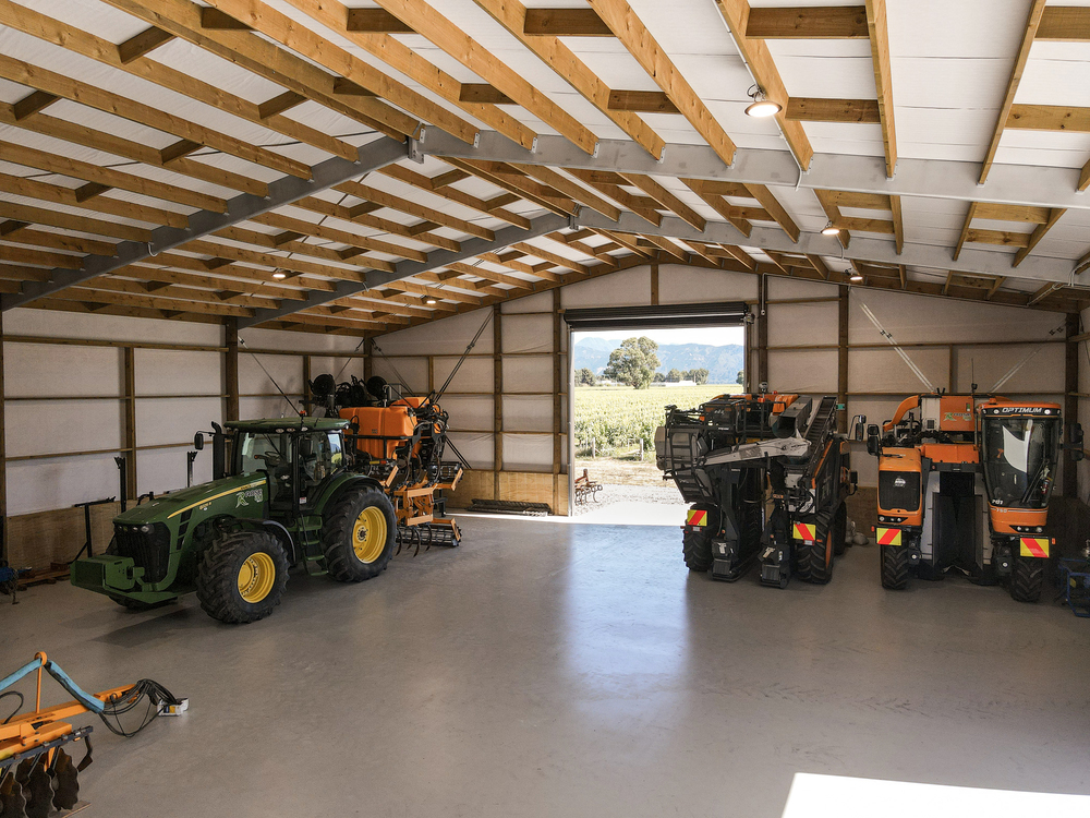 Alpine shed for vineyard implement storage
