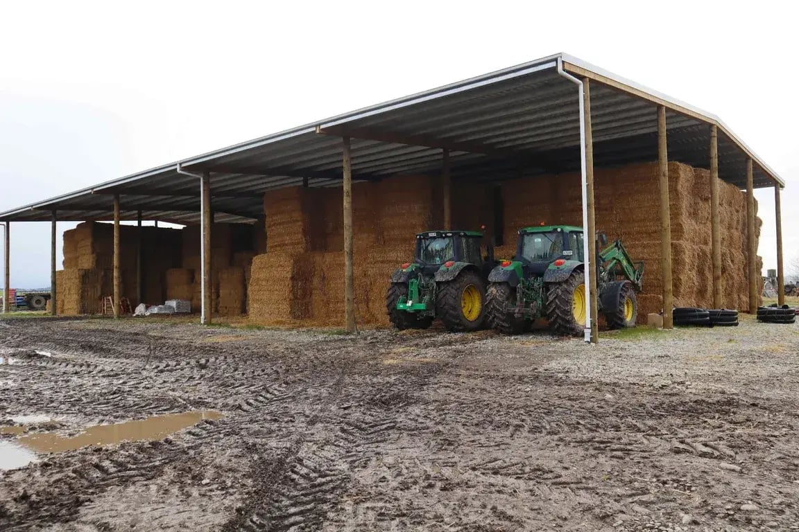 Alpine Hay Shed with 8m wide bays providing ample space for stacking hay bales and storing machinery in NZ