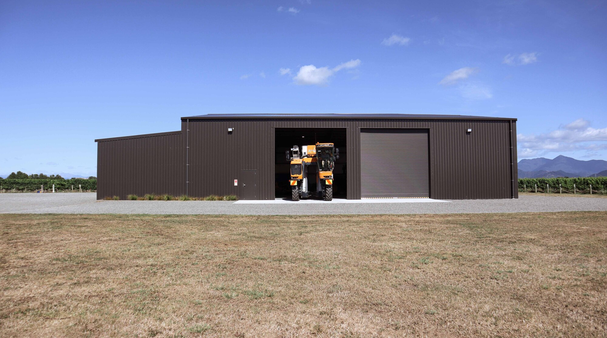 Alpine shed for vineyard implement storage