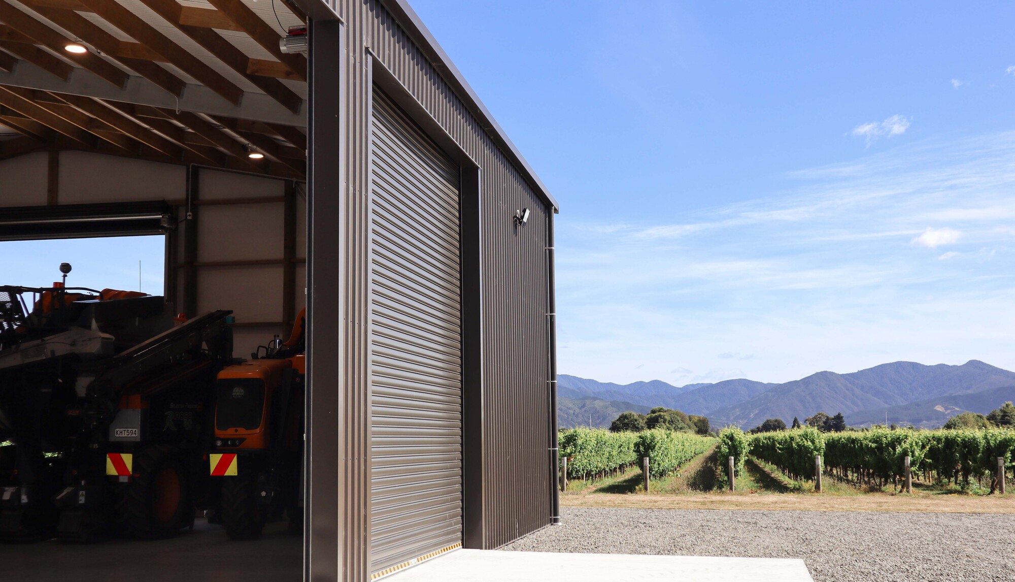 Alpine shed for vineyard implement storage