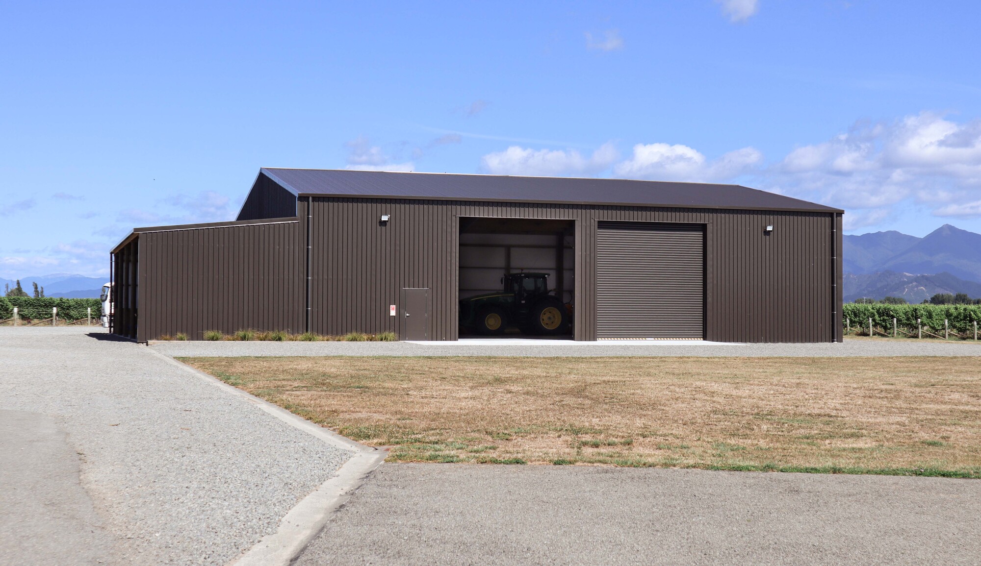 Alpine shed for vineyard implement storage