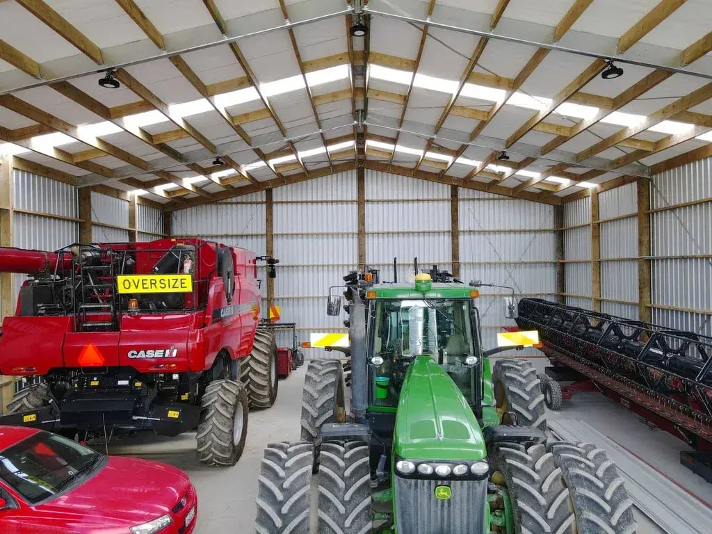 Birdproof, clearspan Alpine kitset farm shed for storing implements  in NZ