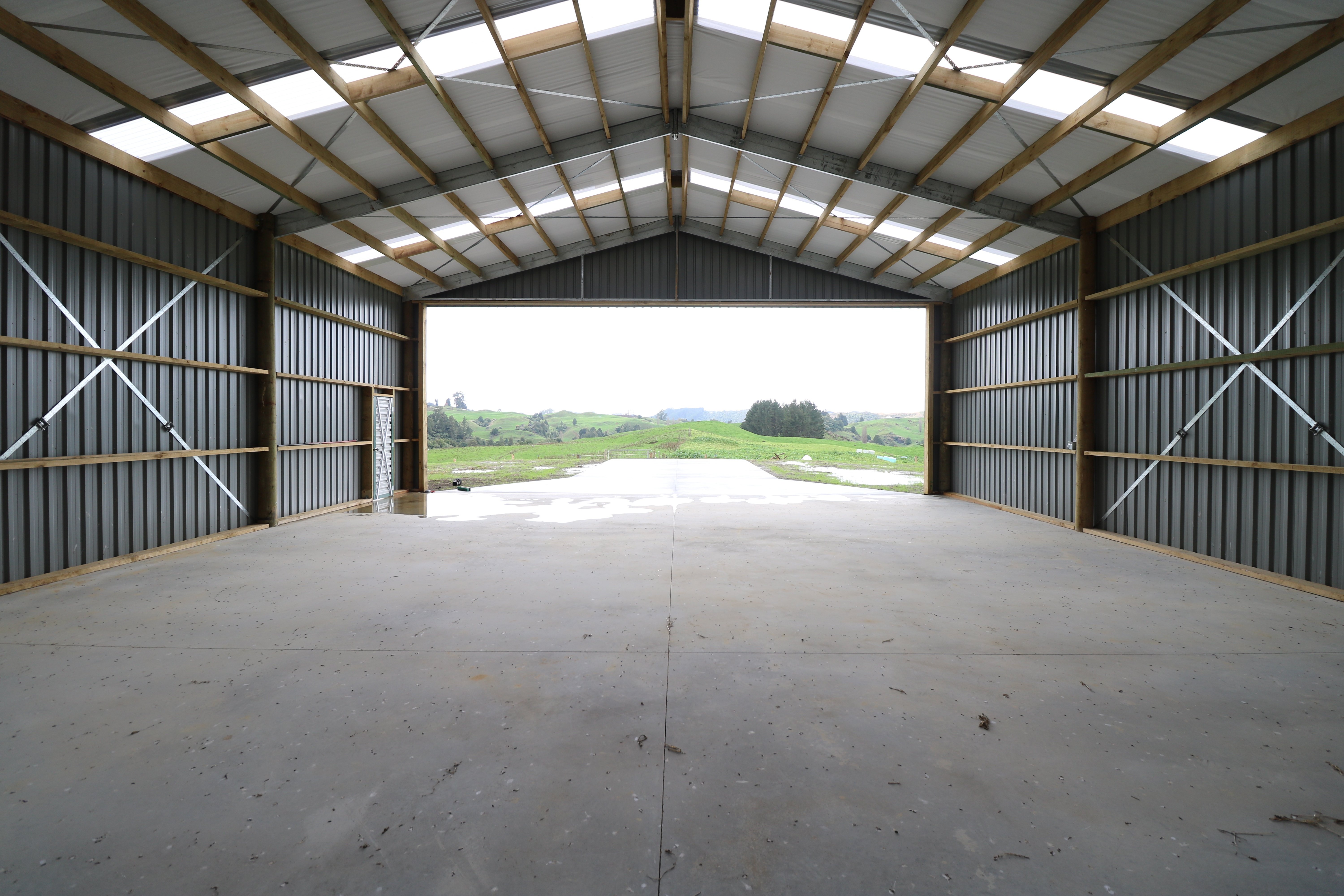 FIlled in gable aircraft hangar