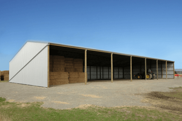 Three-sided pole hay shed